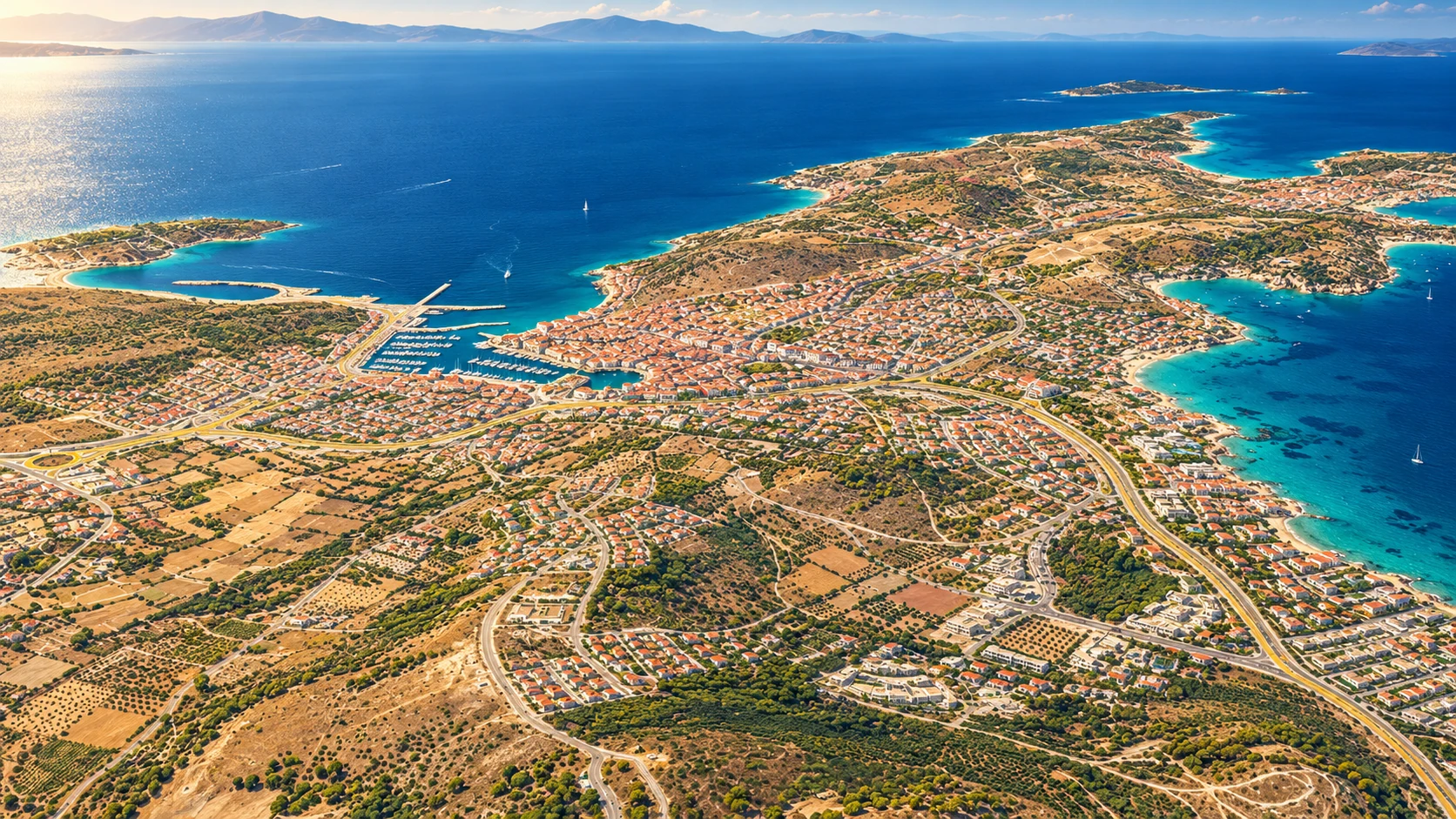 Çeşme, havadan kıyı görünümü