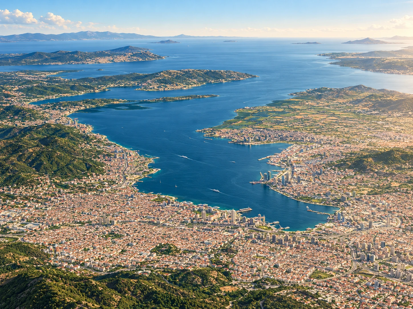 İzmir Körfezi, havadan kıyı görünümü